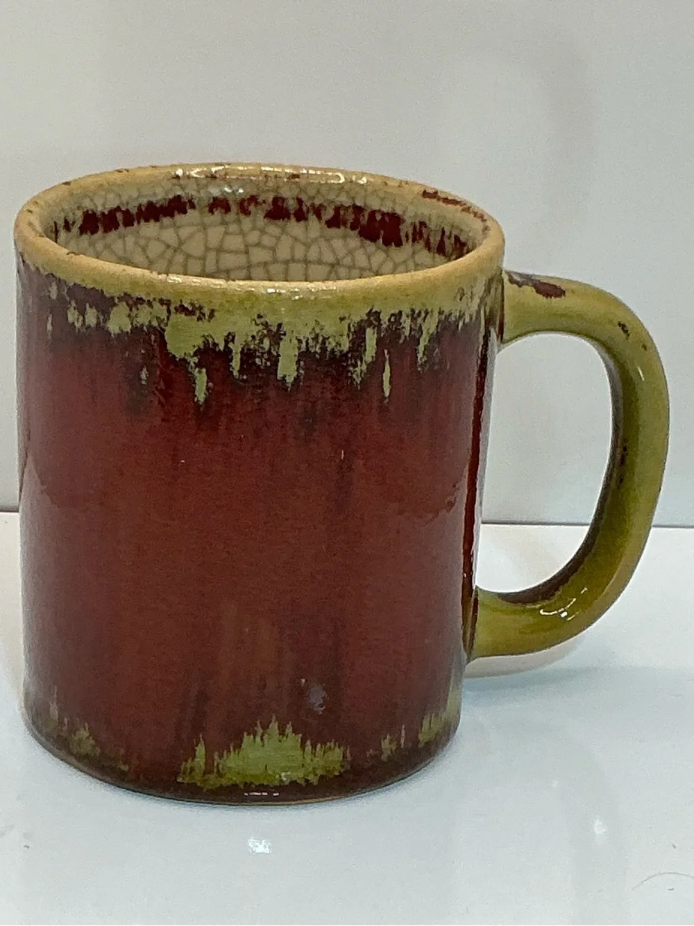 Pier 1 Crackle Collection Rustic Red Green Ceramic Coffee Mug Cup